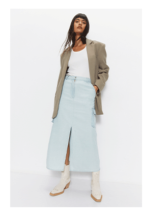denim cargo skirt