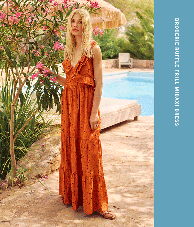 broderie ruffle frill midaxi dress