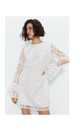 lace flute sleeve mini dress