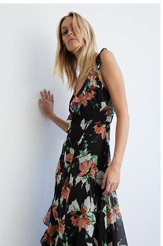 floral strappy ruffle wrap maxi dress