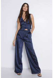 premium bonded satin wide leg