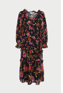 floral chiffon ruffle maxi dress
