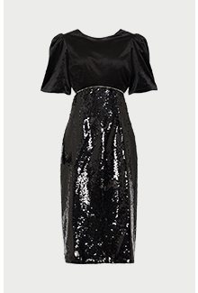 puff sleeve velvet sequin pencil dress