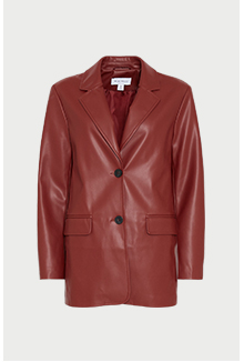 single breasted modern faux leather blazer