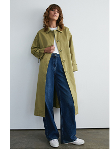 luxe button through cotton a line trench