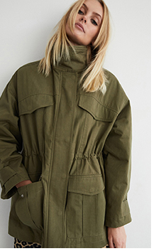 padded cotton funnel neck utility jacket