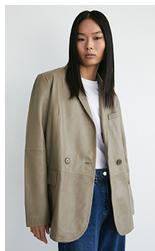real leather double breasted relaxed blazer