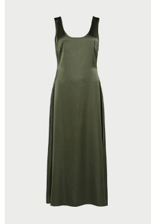 scoop neck satin midi slip dress