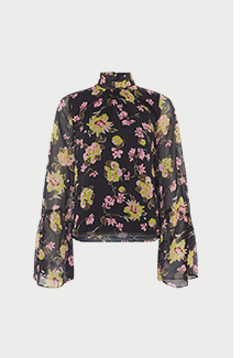 recycled high neck flute sleeve blouse
