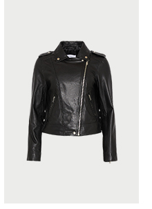 real leather tab detail biker jacket
