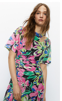 printed sequin ruched side midi dress