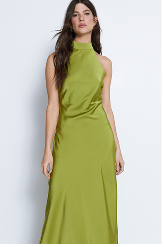 satin halterneck slip dress