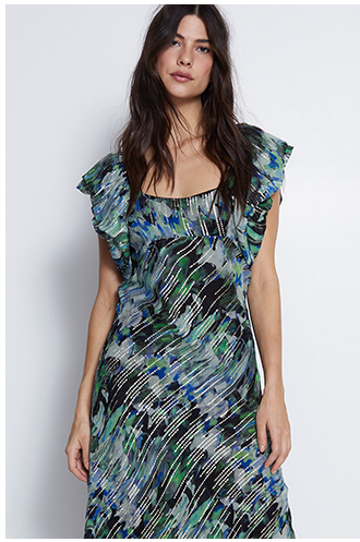 floral printed metallic midi dress