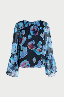 floral flute sleeve chiffon blouse