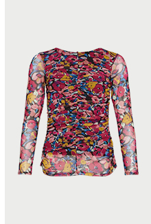 floral print long sleeve ruched top
