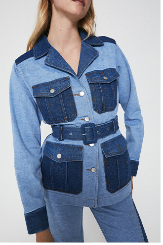 Denim Patchwork Belted Jacket