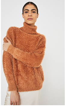 Fluffy Slouchy Roll Neck Knit Jumper