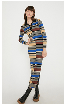 Mixed Stripe Knit Midi Dress