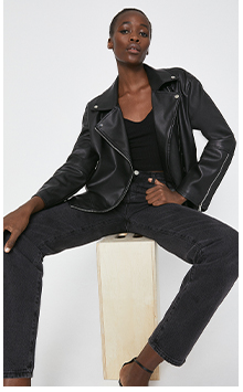 Faux Leather Relaxed Biker