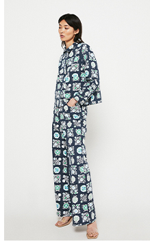 Printed Denim Wide Leg Jeans