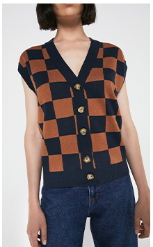 Checkerboard Button Through Vest