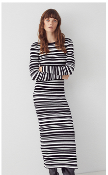 Mixed Stripe Crew Neck Knitted Dress