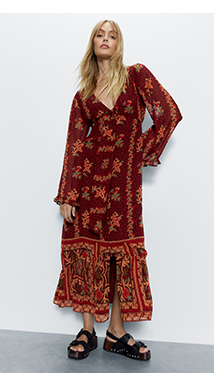 floral placement print plunge tie front maxi dress