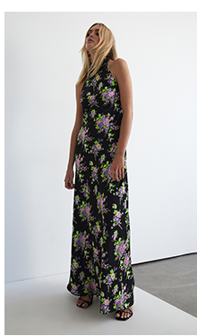 floral satin halter backless slip dress