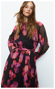 floral relaxed pleated midi dress