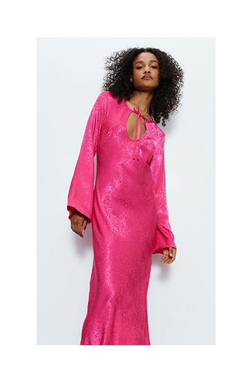 animal satin jacquard tie front dress