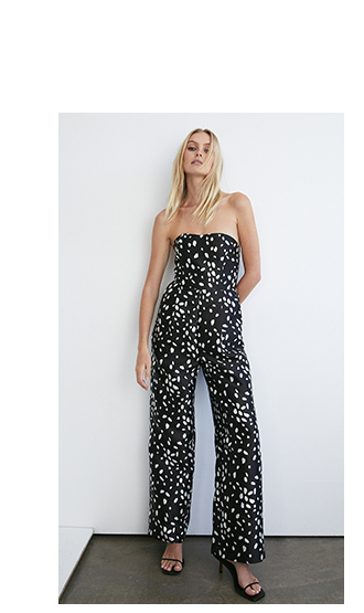 Dalmatian Print Satin Twill Bandeau Jumpsuit