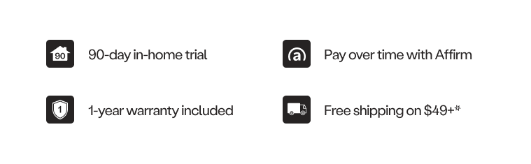 90-day trial · Affirm · 1-year warranty · Free shipping