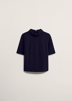 Navy Catriona Cotton Boat Neck Short Sleeve Top