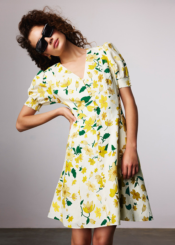 Coniston Floral Linen Blend Mini Dress