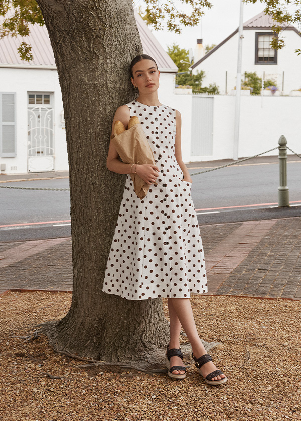 Carmen Linen Polka Dot Dress
