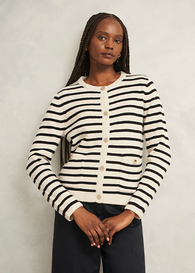 Oatmeal Simona Wool Blend Striped Knitted Jacket