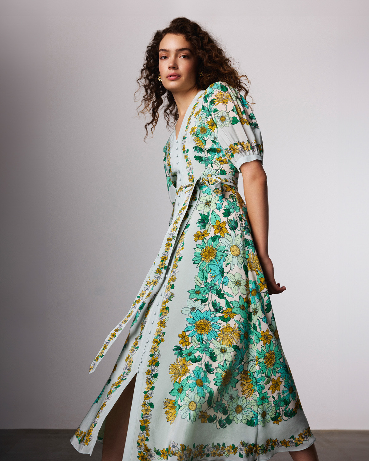 Ince Silk V Neck Floral Dress