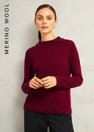 Burgundy Talia Cashmere Blend Button Neck Jumper