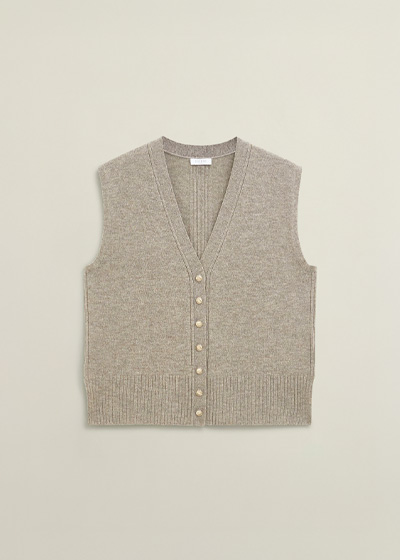 Beige Maya Wool Cashmere V Neck Button Knitted Vest