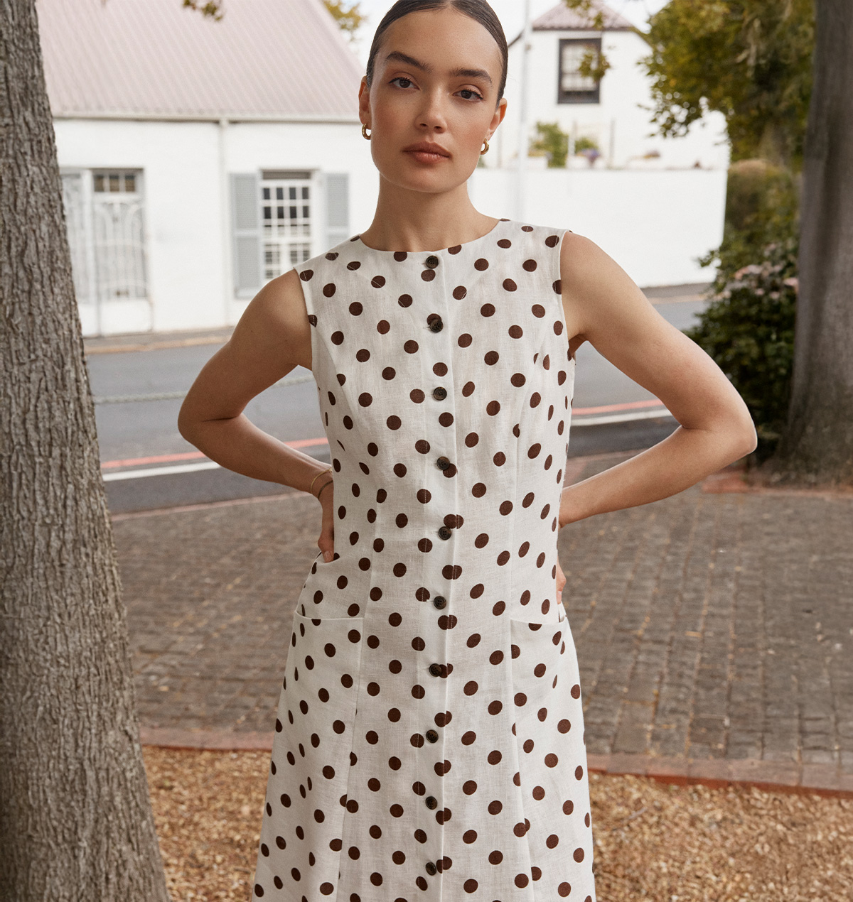 Carmen Linen Polka Dot Dress