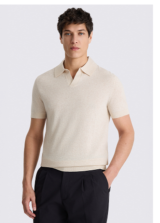 Oatmeal Linen-blend Skipper Polo Shirt