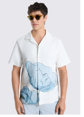 Blue Poppy Cotton Cuban Collar Shirt