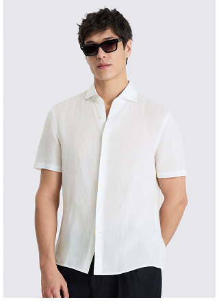 White Short Sleeve Linen Shirt