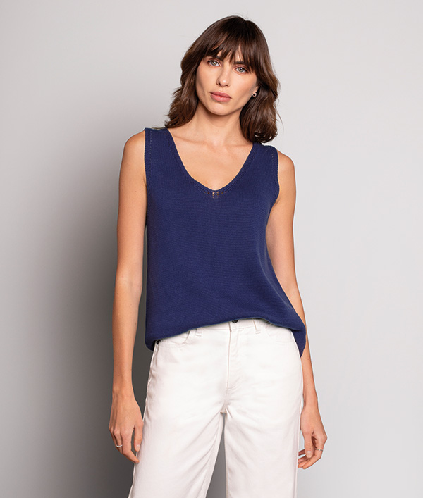 Organic Cotton Knitted V Neck Sleeveless Top