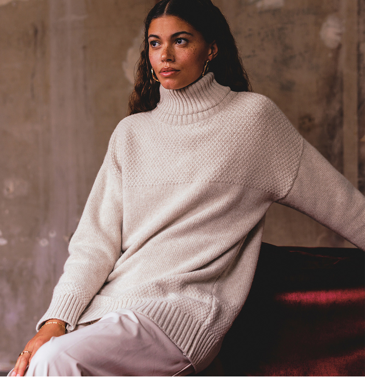 Lambswool Stitch Detail Funnel Neck Jumper