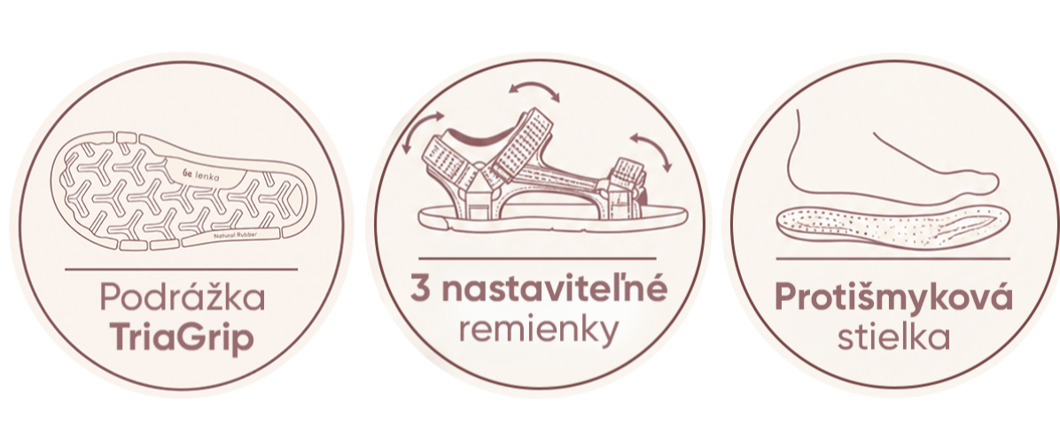 3 nastaviteľné pásiky, Protišmyková stielka, Spoľahlivá podrážka TriaGrip