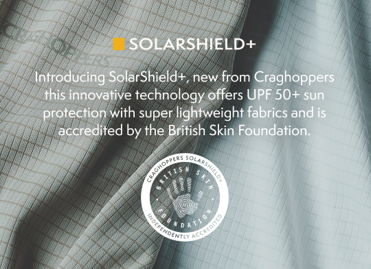 A closeup image of a Craghoppers jacket which has SolarShield+ technology.