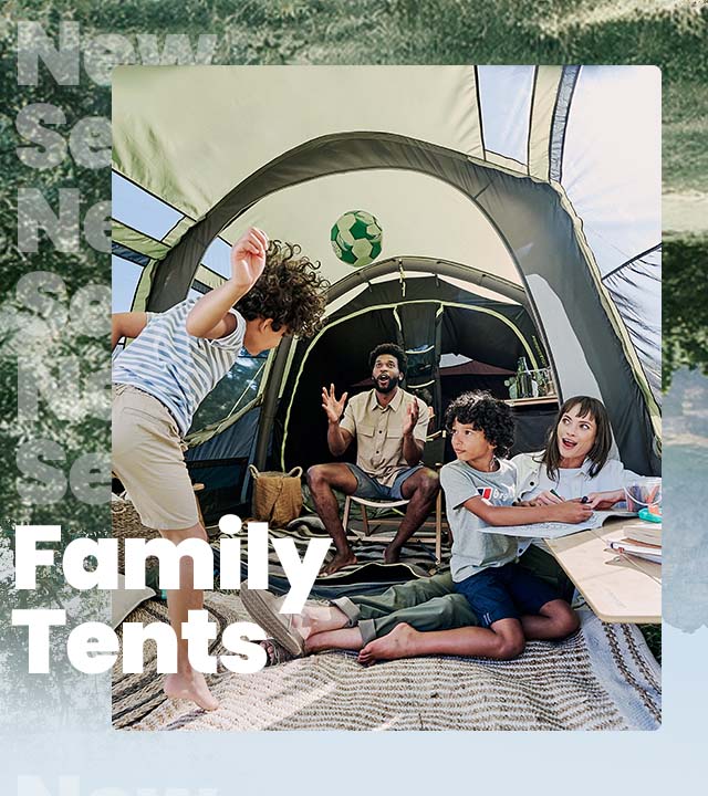 Family having fun inside a tent