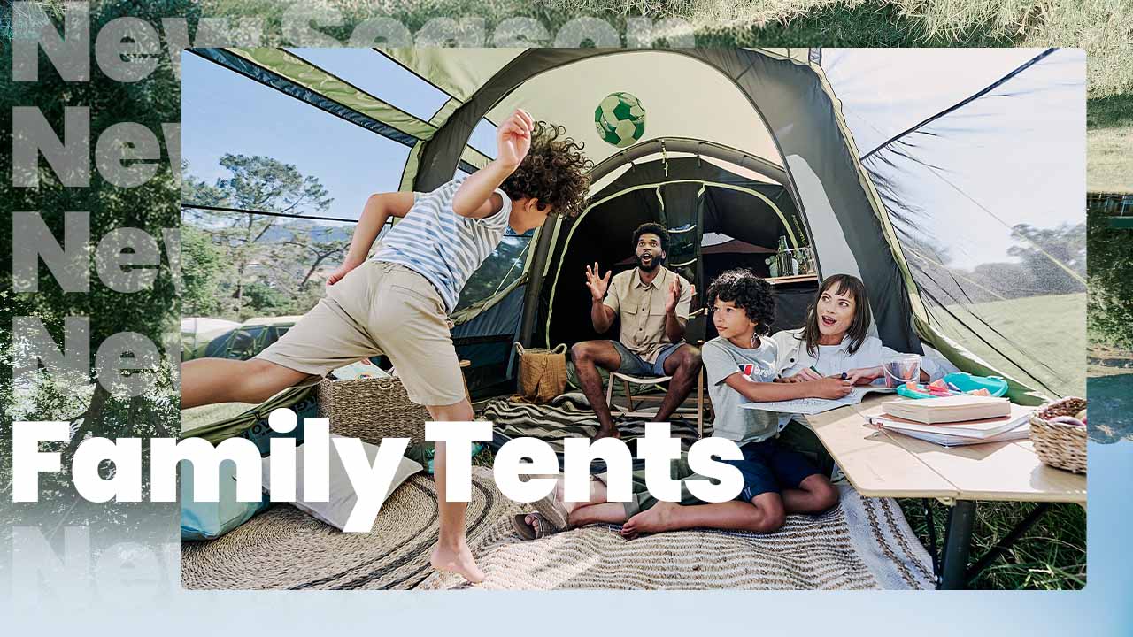 Family having fun inside a tent