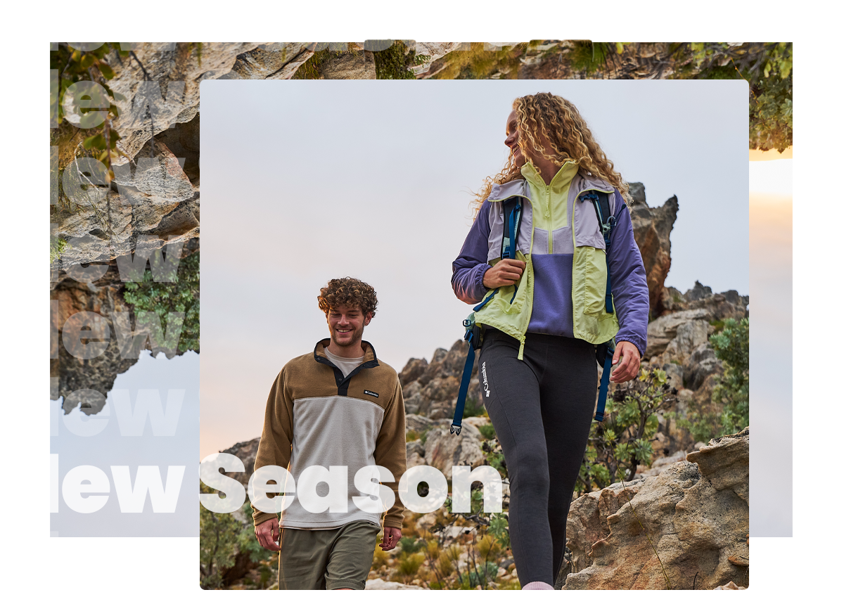 Shot of couple hiking wearing Columbia gear